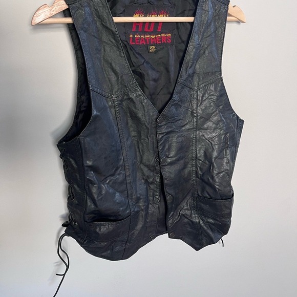 hot leathers Other - Vintage Hot Leathers Black Leather Vest – Men's XS – Side Lace-Up & Snap Front